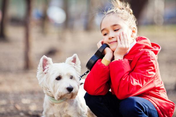 Little girl with dog